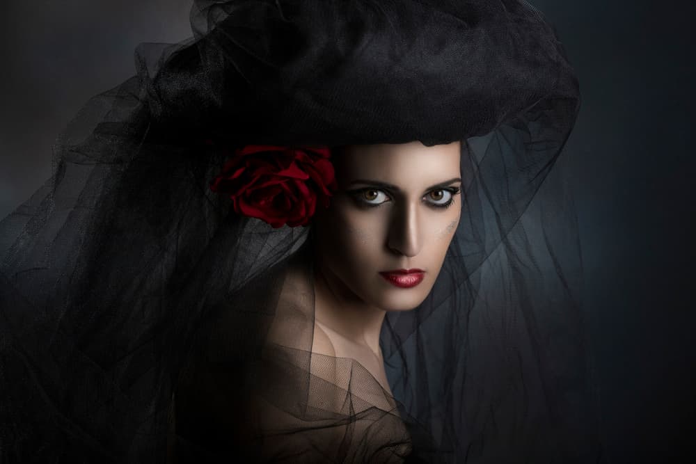 Veiled Woman Red Rose by Peppe Tambè — canvas wall art