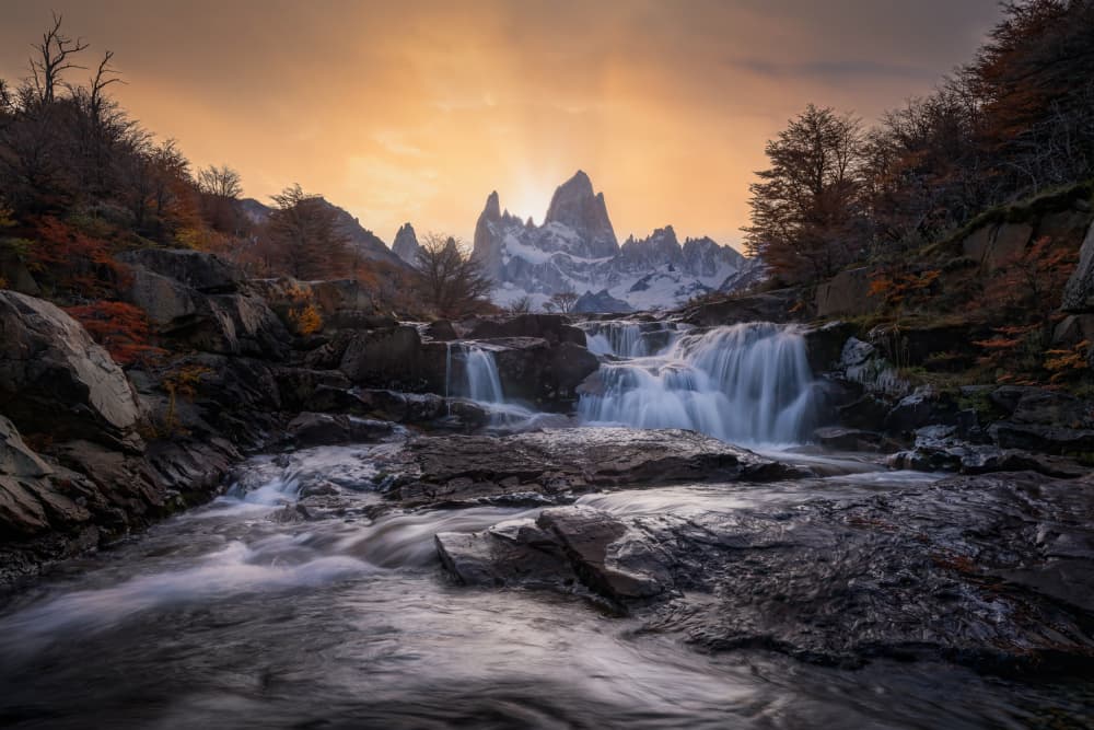 Golden Peaks Waterfall by Yongnan Li (李永男) — canvas wall art