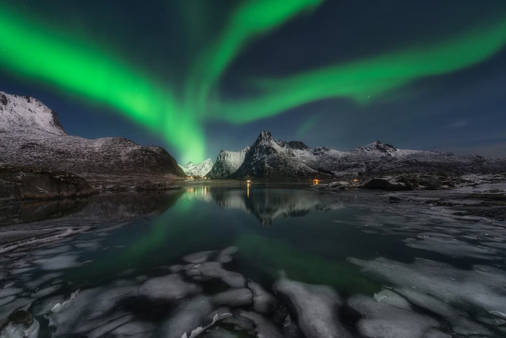 Green Aurora Frozen Lake by David Martin Castan — canvas wall art