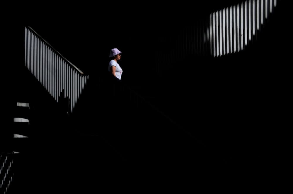 Woman On Sunlit Stairs by Antonio Grambone — canvas wall art