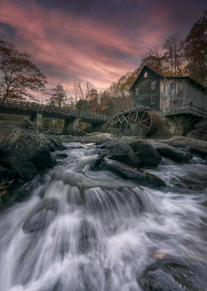 Rustic Mill River Sunset by Larry Deng APA — canvas wall art
