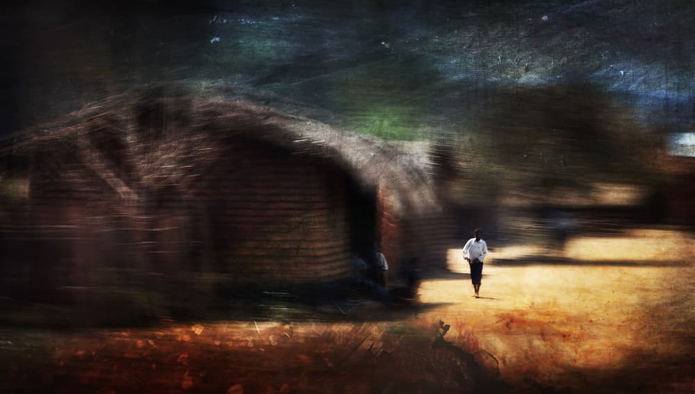 Lone Figure Village Path by Antonio Grambone — canvas wall art