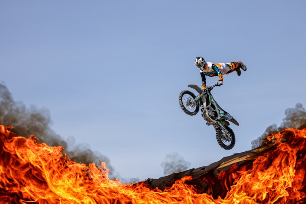 Extreme Motocross Fire Jump by Azim Khan Ronnie — canvas wall art