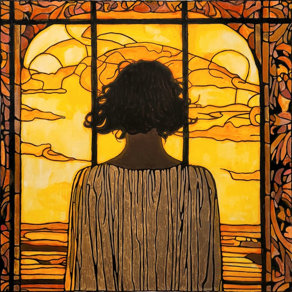 Woman at Golden Window by Vivian Kim — canvas wall art