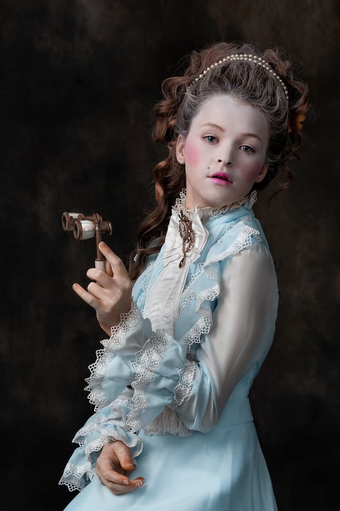 Rococo Girl With Opera Glasses by Monika Vanhercke — canvas wall art