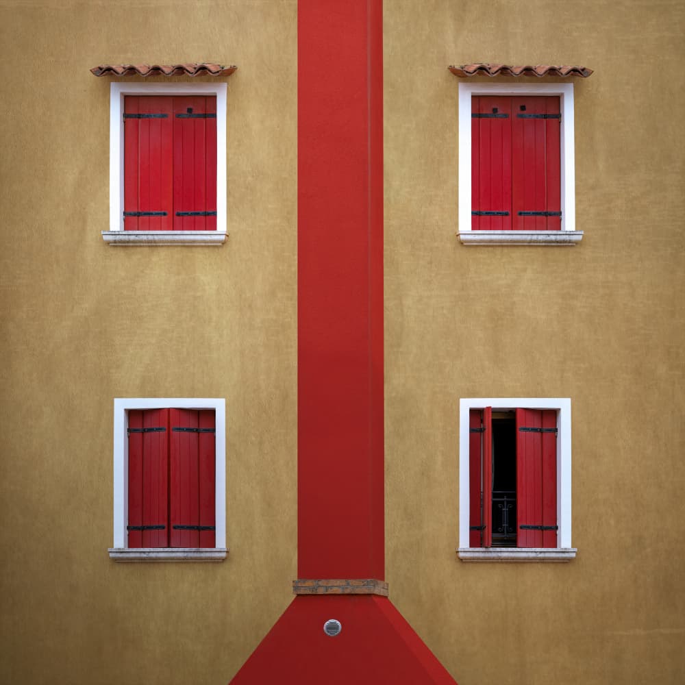 Geometric Red Windows by Andrea Comari — canvas wall art