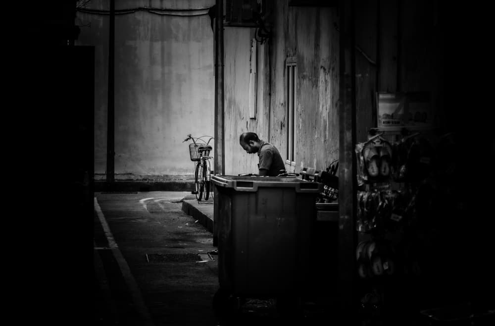 Man in Quiet Alley by Joseph Ng — canvas wall art