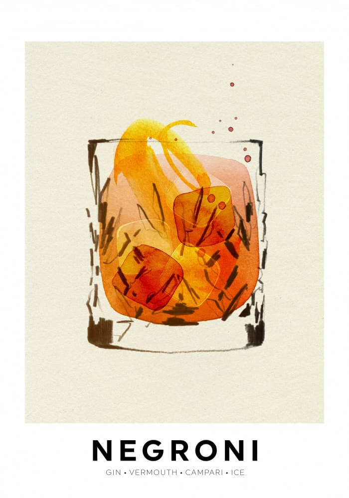 Vibrant Negroni Watercolor by Ekaterina Koroleva — canvas wall art