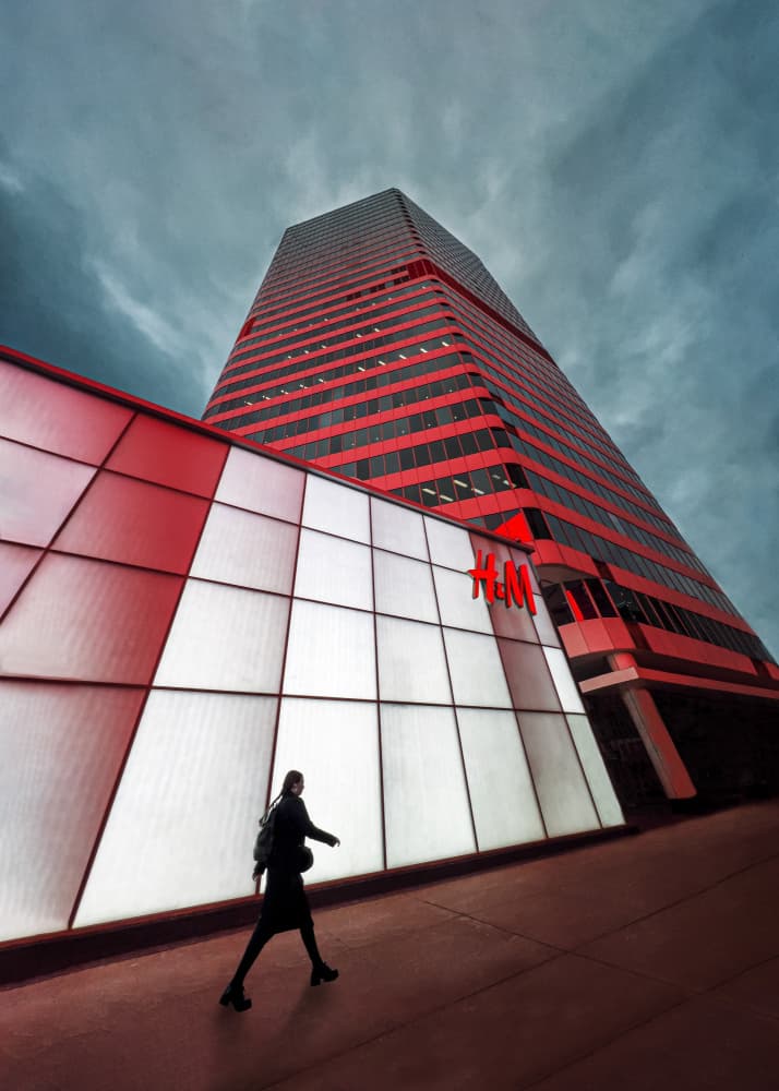 Modern Red Cityscape by Louie Luo — canvas wall art