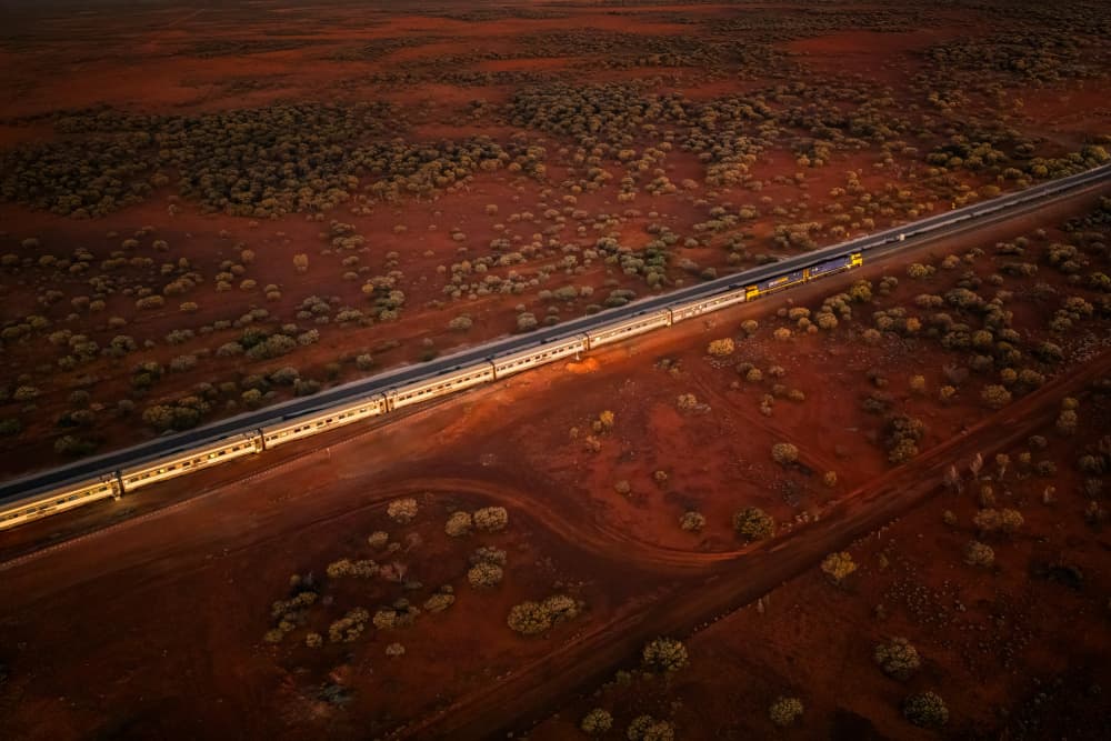 Golden Hour Outback Train by Irene Wu — canvas wall art