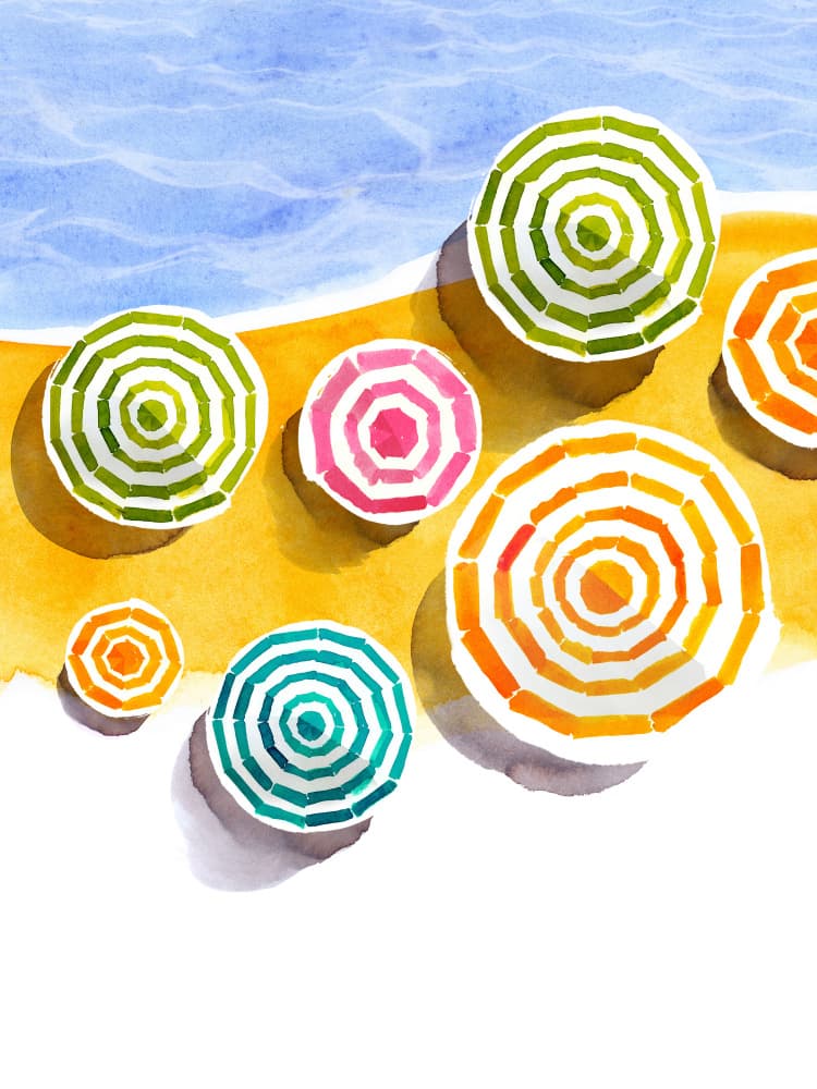 Colorful Beach Umbrellas by Ekaterina Koroleva — canvas wall art