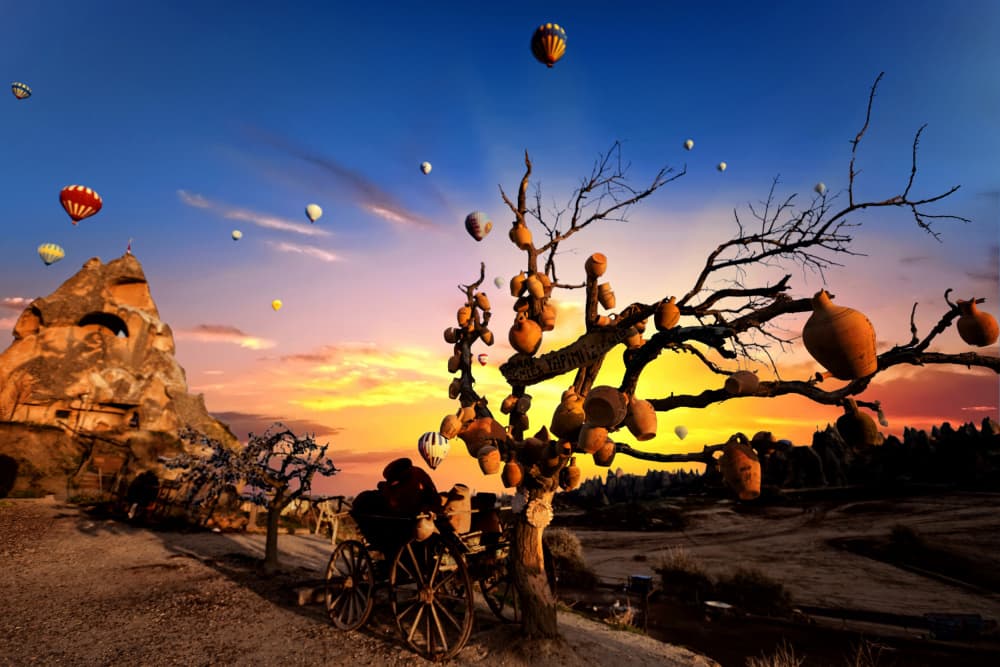 Hot Air Balloon Sunset by Merthan Kortan — canvas wall art
