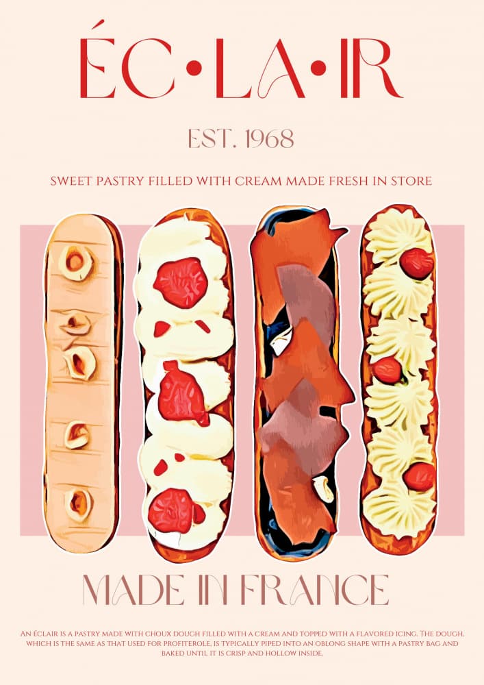 Vintage Eclair Pastries by Nazma Khokhar — canvas wall art