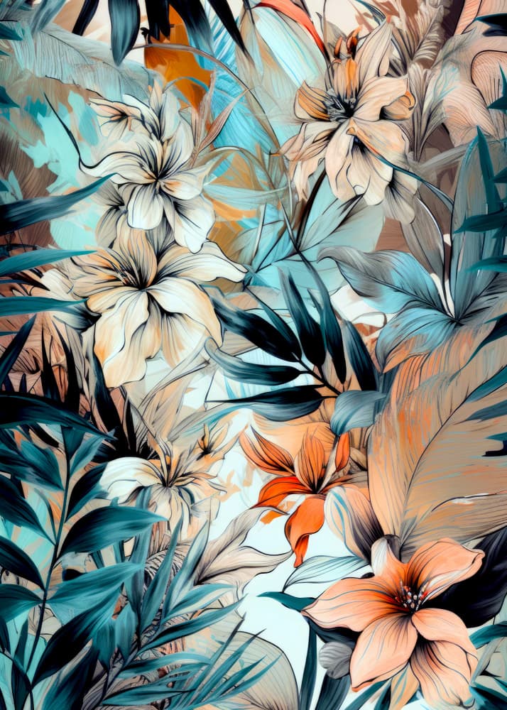 Aqua Orange Botanicals by Justyna Jaszke — canvas wall art