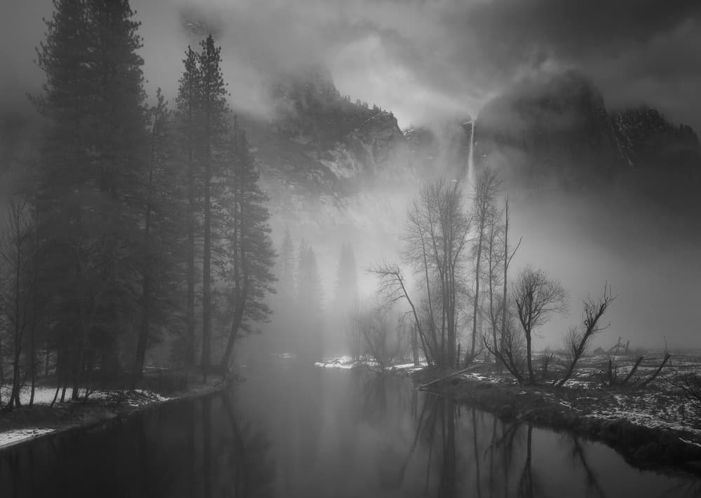 Misty Forest Waterfall by Aidong Ning — canvas wall art