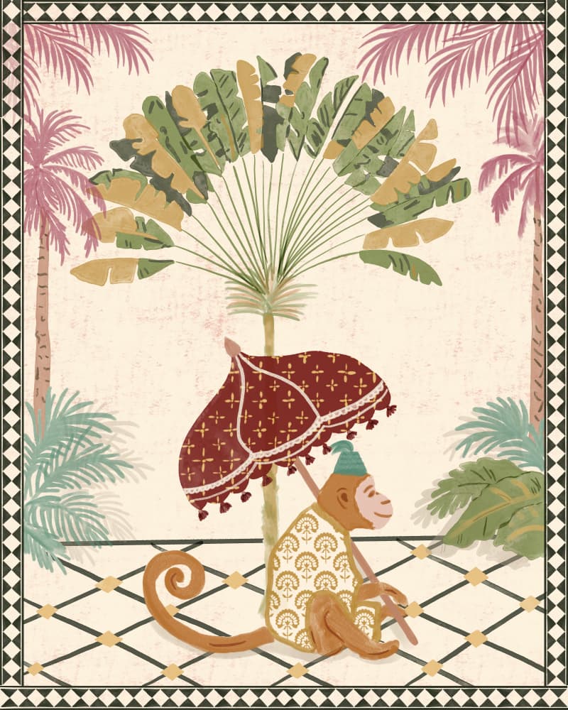 Royal Monkey Under Parasol by Radhika Modi — canvas wall art