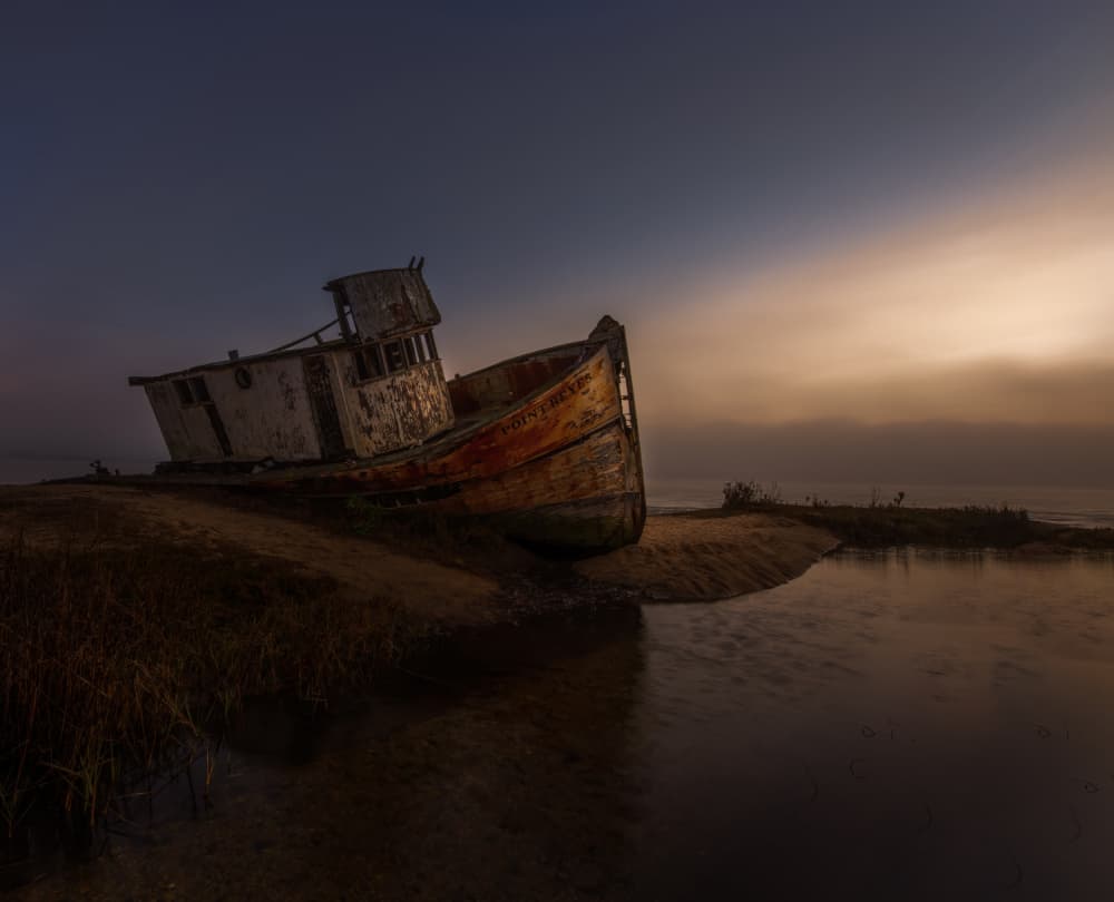 Misty Shipwreck Dawn by Judy Tseng — canvas wall art