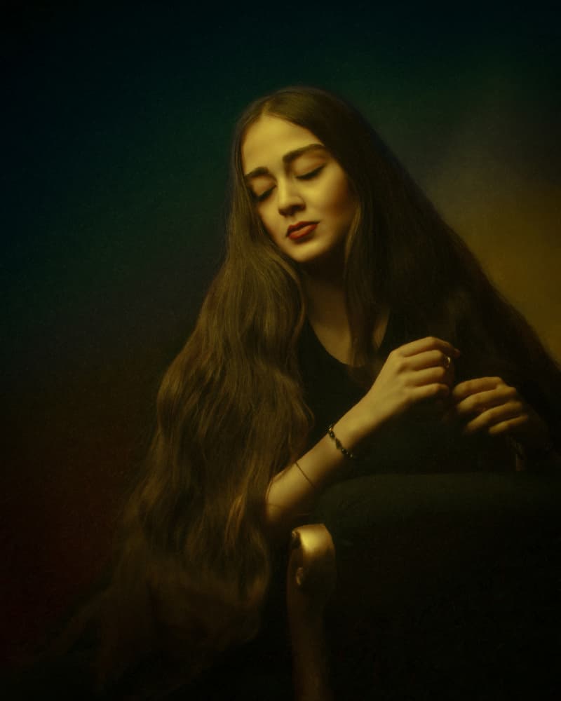 Serene Golden Portrait by Mehdi Mokhtari — canvas wall art
