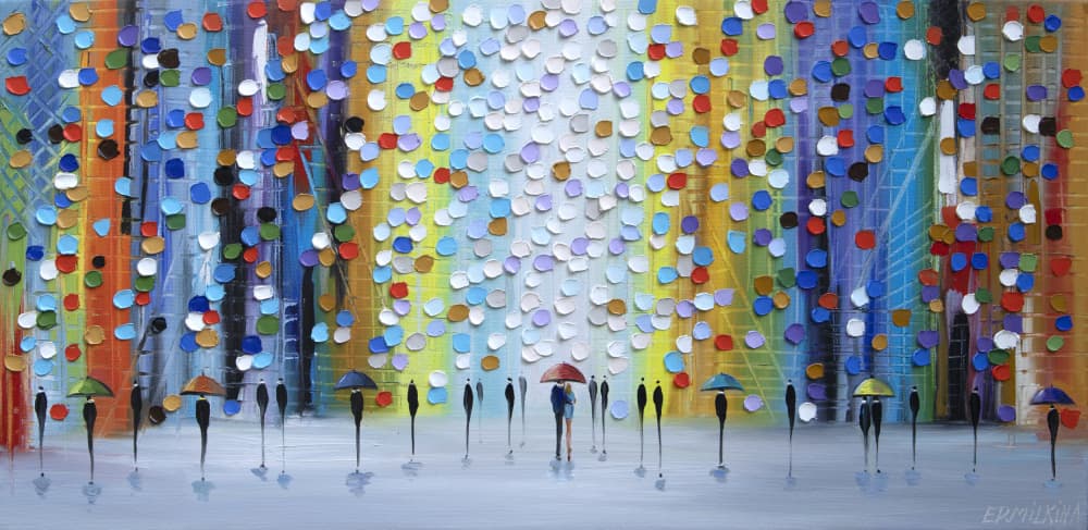 Colorful City Rain by Ekaterina Ermilkina — canvas wall art