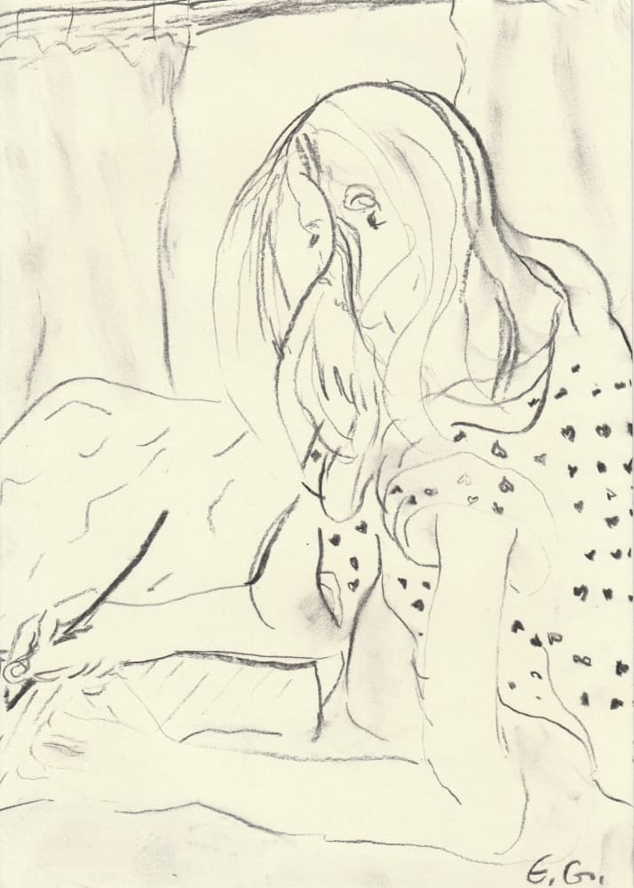 Pensive Drawing Woman by Eva Galonska — canvas wall art