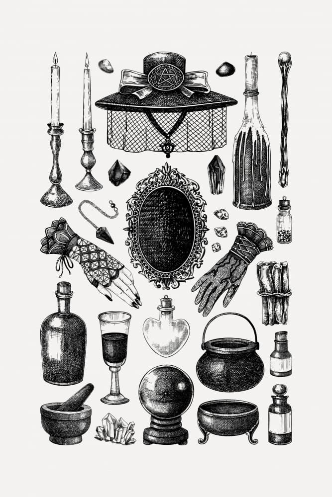 Mystical Witchcraft Essentials by Yevheniia Lytvynovych — canvas wall art