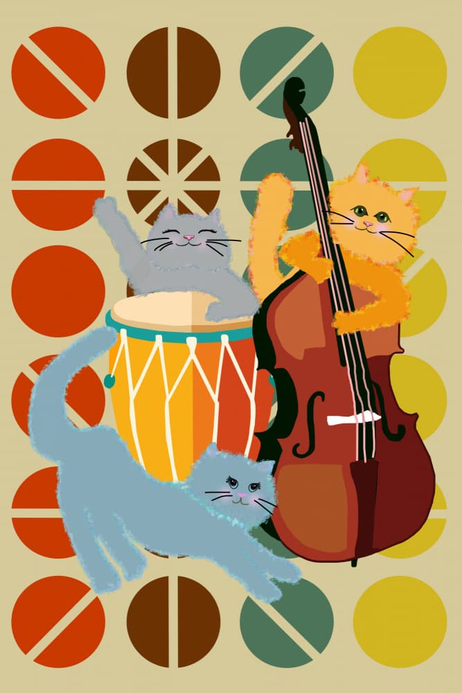 Retro Cat Jazz Band by Lynnda Rakos — canvas wall art