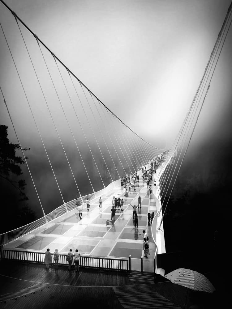 Dramatic Misty Glass Bridge by Olavo Azevedo — canvas wall art