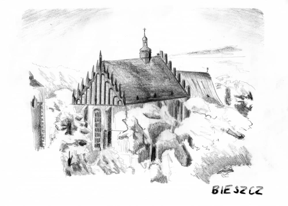 Gothic Church Winter Sketch by Kulik — canvas wall art