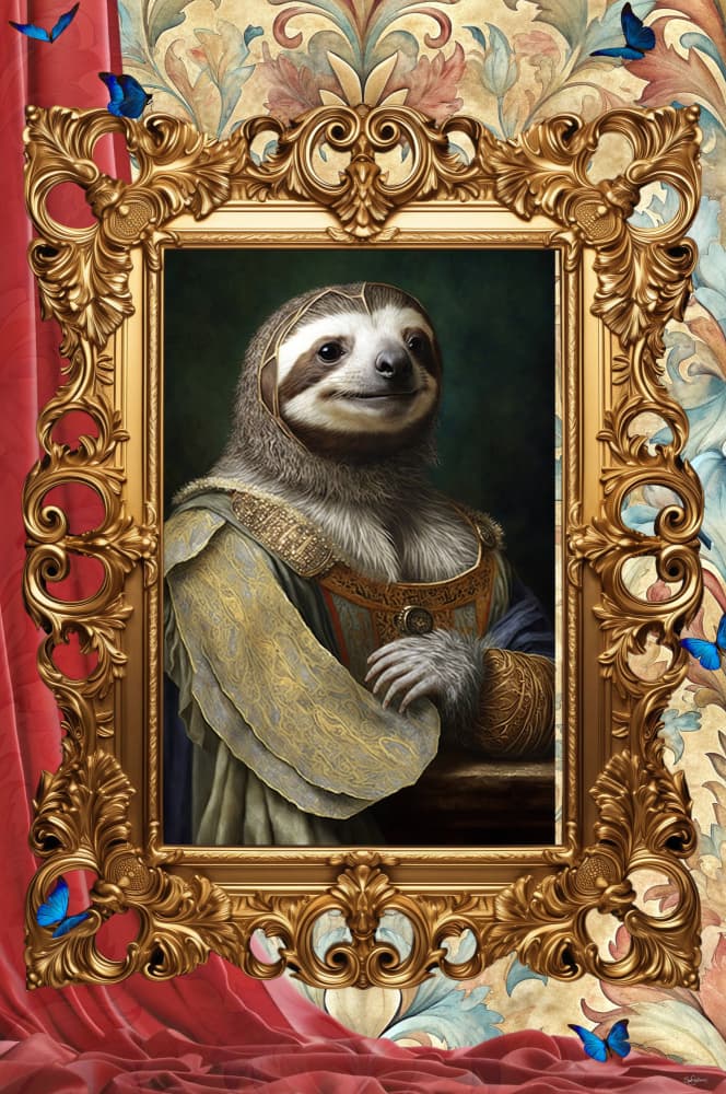 Regal Sloth Portrait by Sue Skellern — canvas wall art