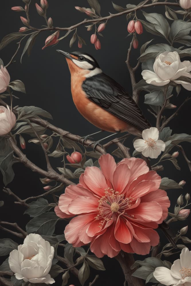 Elegant Bird Among Blooms by Andrea Haase — canvas wall art