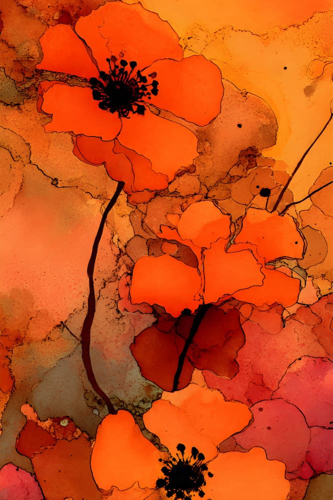 Abstract Orange Poppies by Miguel Bruzual — canvas wall art