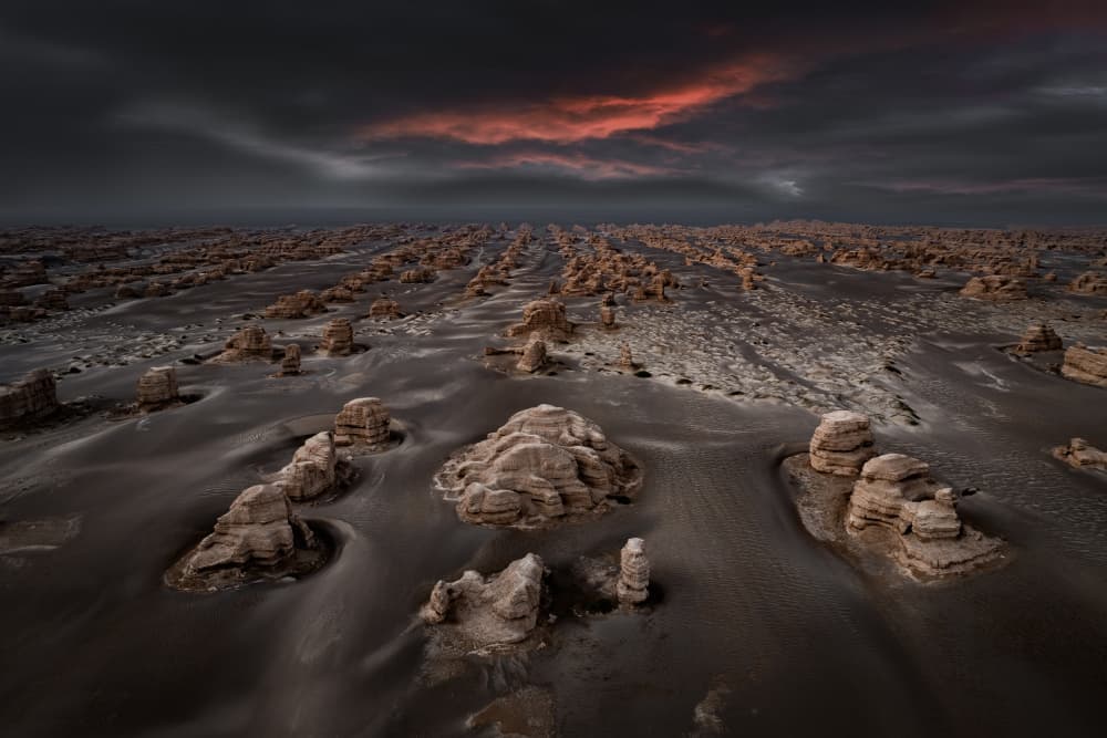 Red Sky Desert Formations by Songlin Xu — canvas wall art