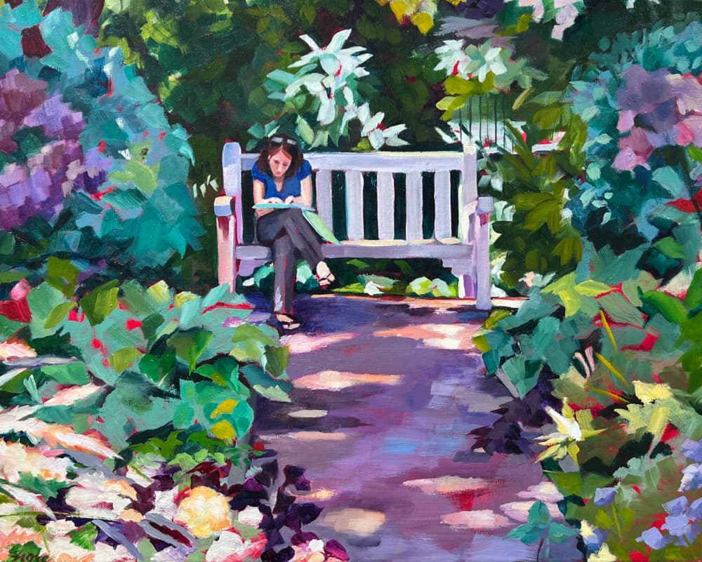 Peaceful Garden Reading by Maxine Shore — canvas wall art