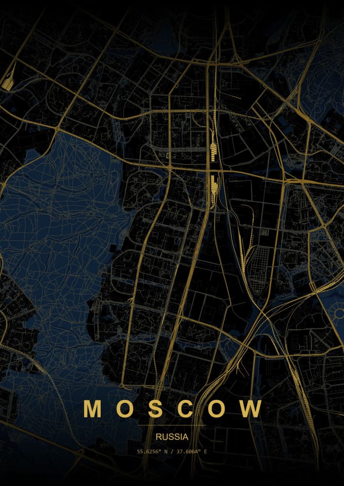 Golden Moscow City Map by HUGO — canvas wall art