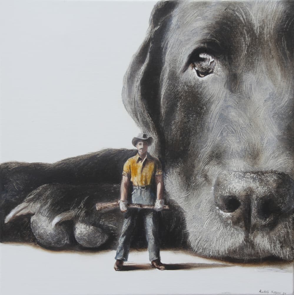 Hunter and Giant Dog by Rudolf Kosow — canvas wall art