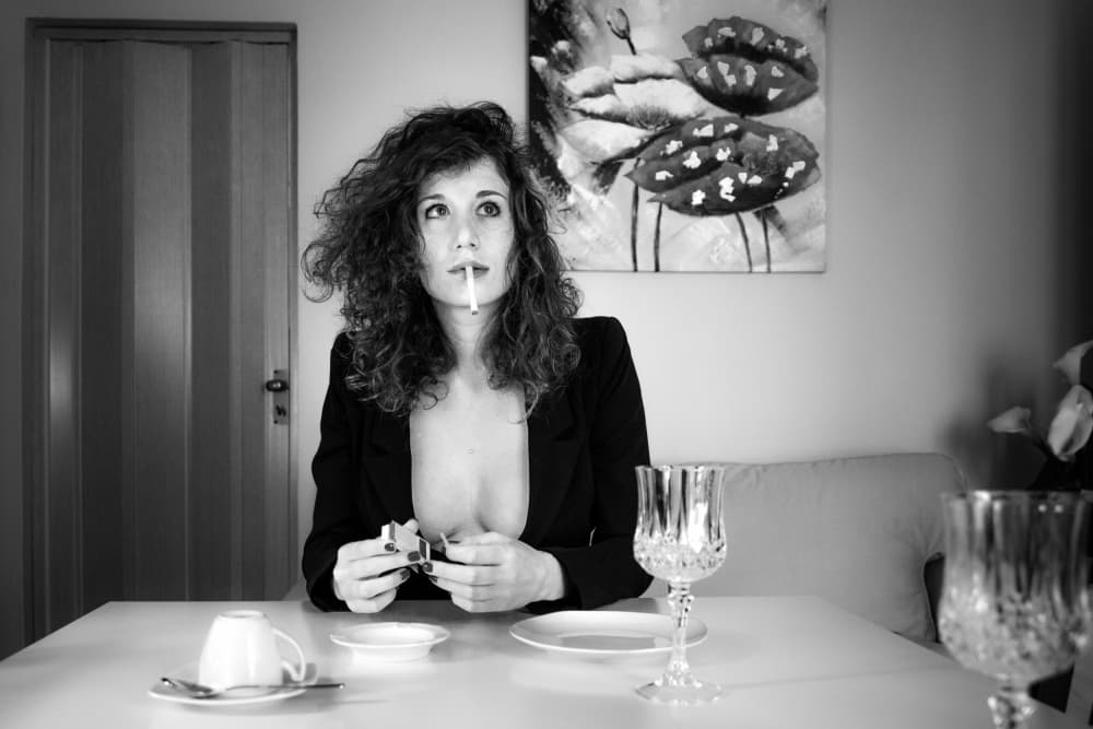 Pensive Woman Smoking by Traven Milovich — canvas wall art
