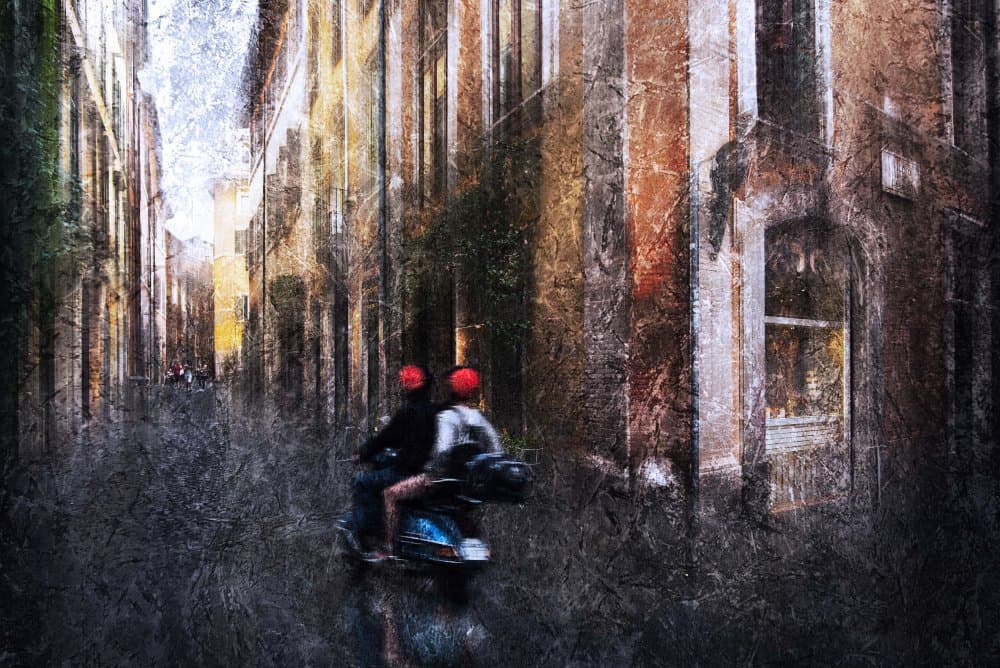 Romantic City Scooter by Nicodemo Quaglia — canvas wall art
