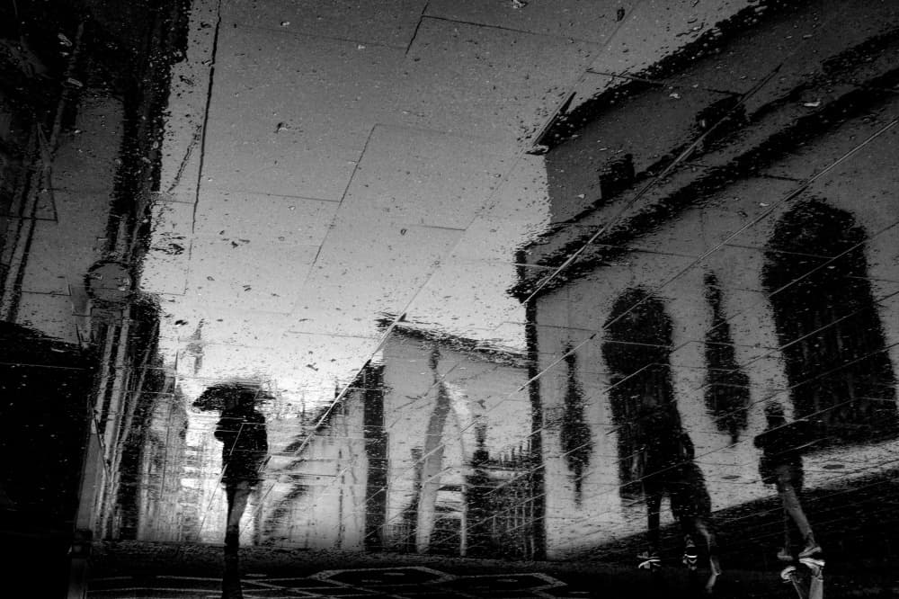 Rainy Street Reflection by Paulo Medeiros — canvas wall art