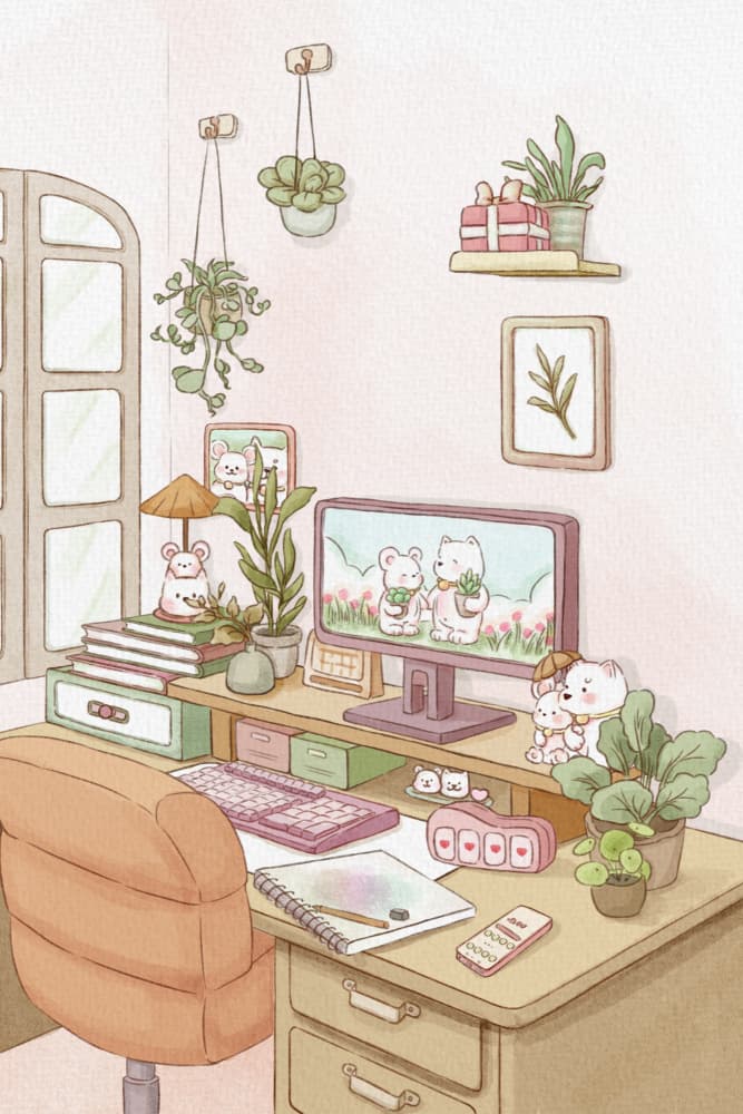Cozy Animal Workspace by Xuan Thai — canvas wall art
