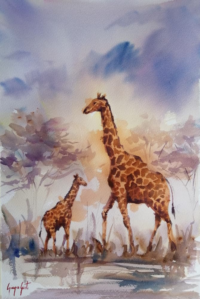 African Giraffe Family by Giorgio Gosti — canvas wall art