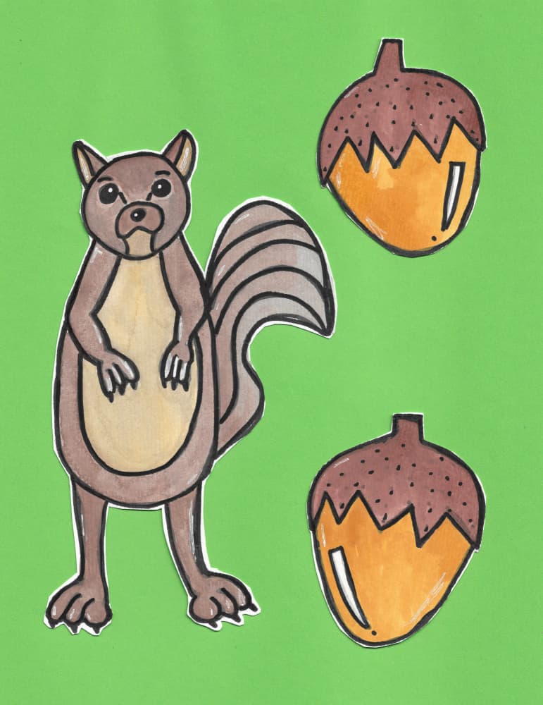Playful Squirrel and Acorns by Lerin Freyou — canvas wall art