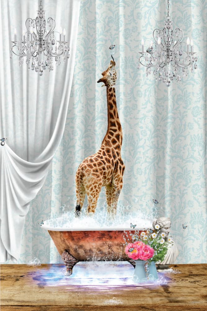 Whimsical Giraffe Bath by Sue Skellern — canvas wall art