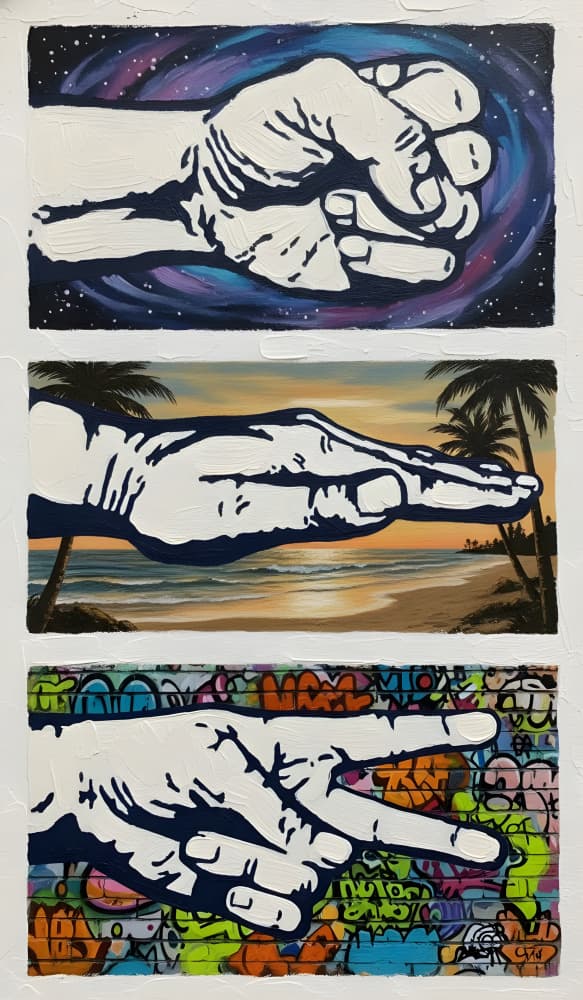Rock Paper Scissors Worlds by HUGO — canvas wall art