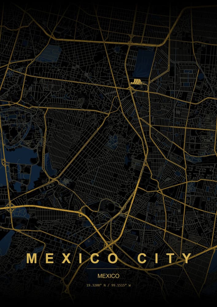Golden Mexico City Map by HUGO — canvas wall art