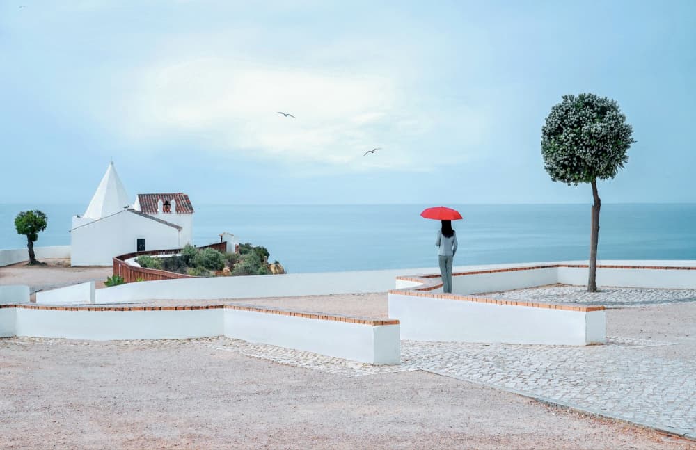 Red Umbrella Ocean View by Kenneth-Wei Zeng — canvas wall art