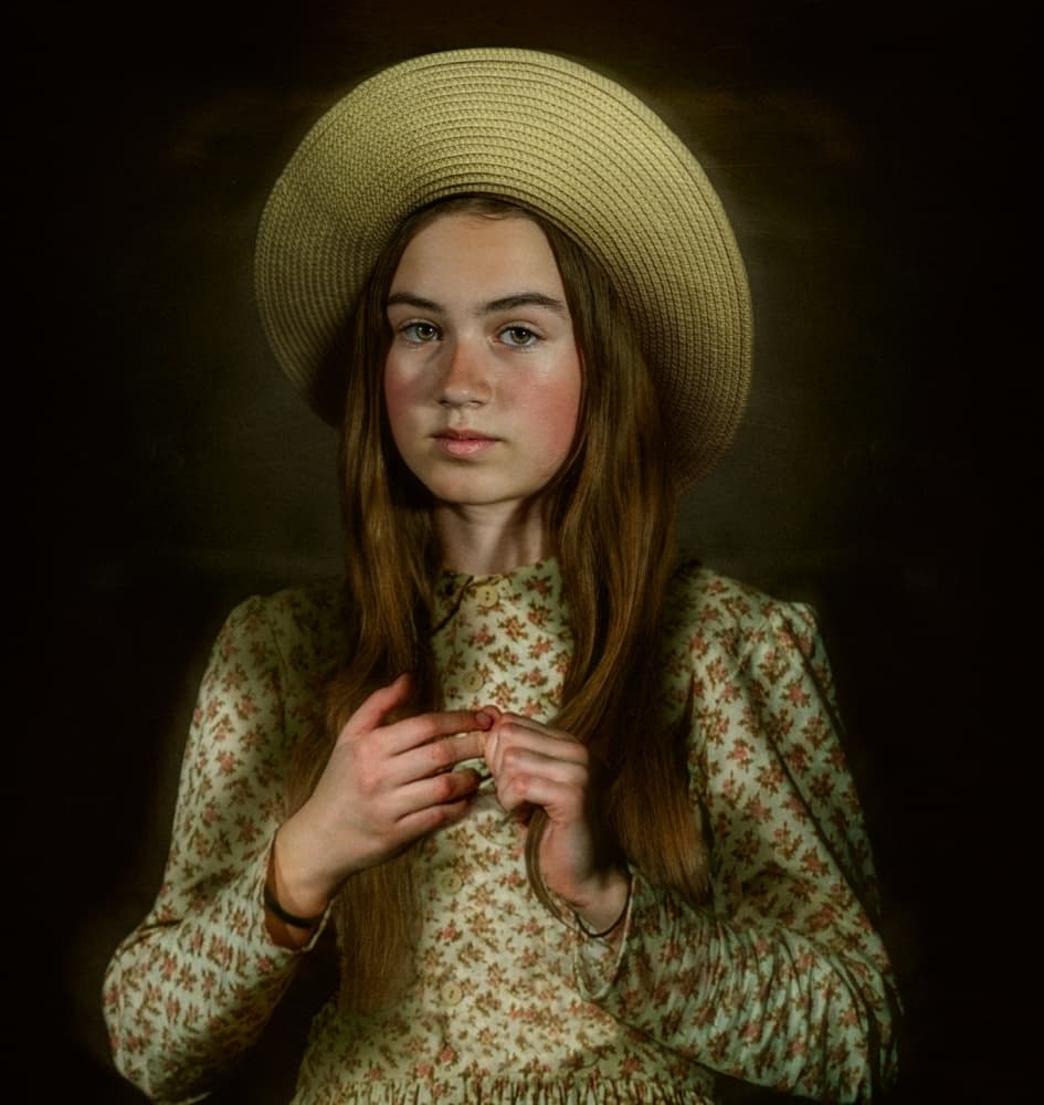 Innocent Gaze Straw Hat by Svetlana Melik-Nubarova — canvas wall art