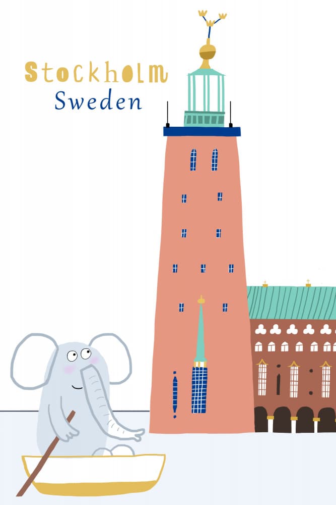 Whimsical Stockholm Elephant Adventure by Carla Daly — canvas wall art