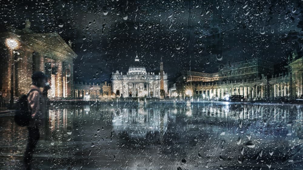 St Peter's Square Rain by Nicodemo Quaglia — canvas wall art