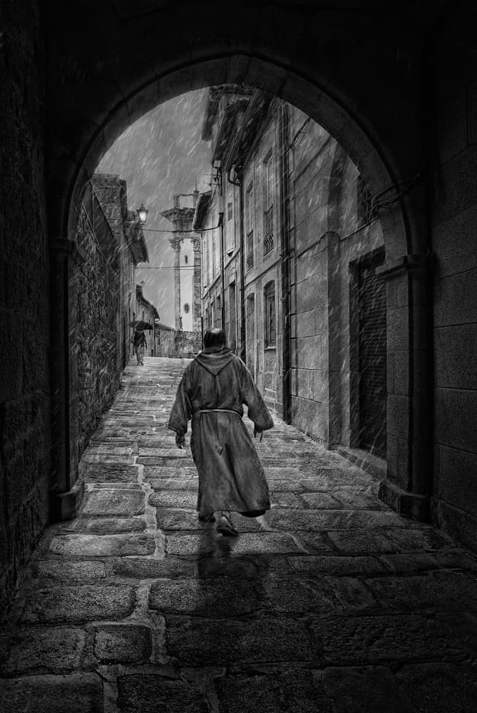 Monk's Rainy Passage by Jose C. Lobato — canvas wall art