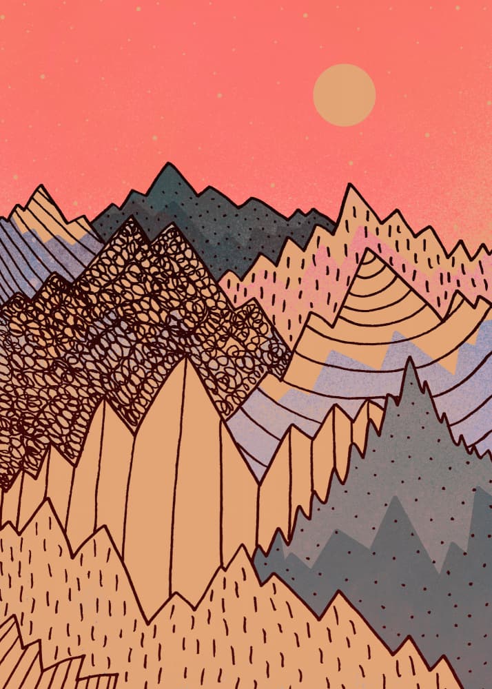 Stylized Mountain Sunset by Stephen Wade — canvas wall art